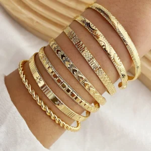 7-Piece Gold Boho Bangle Bracelet Set