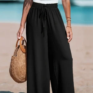 Women's High Waist Drawstring Wide Leg Pants