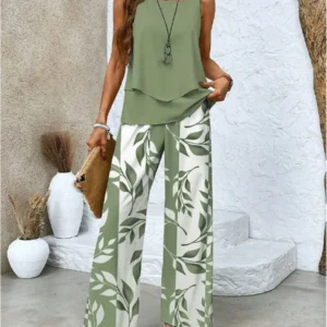 Women's Sleeveless Top & Wide Leg Pants Two-Piece Set