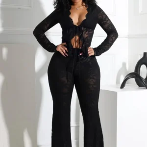 Women's Lace Long Sleeve 2-Piece Pants Set