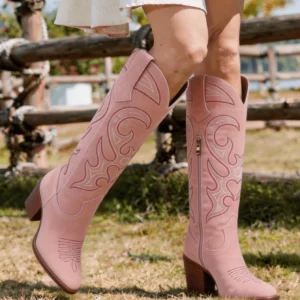 Cowboy Boots For Women Chunky Block Heel Pointed Toe