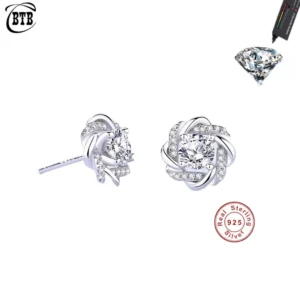 Fashion Flower Wrapped Windmill Stud Earrings Real Moissanite 925 Sterling Silver Earrings