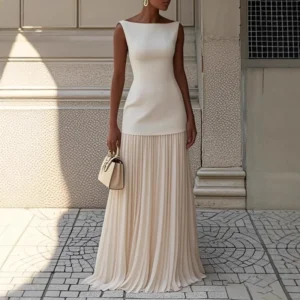 Elegant Dress Party Vest Overskirt Pleated Women's Two-piece Set