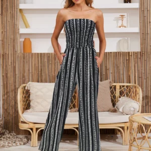 Women's Summer Printed Strapless Jumpsuit, Casual and Simple