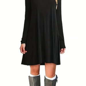 Womens Casual Solid Color Long Sleeve T-Shirt Dress