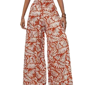 Wide Leg Pants Elegant Loose Floral Print High Waist Summer Ladies Casual