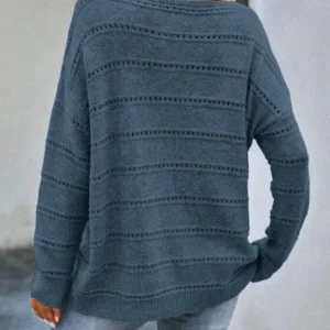Solid Color Drop Shoulder Mesh Knit Pullover Sweater