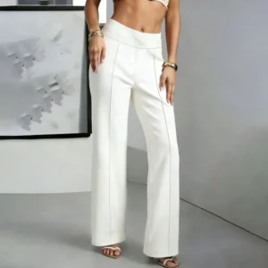 Wide Leg Straight Pants Loose Office Commute Formal Elegant Solid White Soft Quick Dry Elastic High Waist