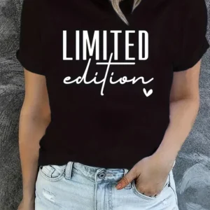 Women's Fashion T-Shirt Casual Limited Edition Graphic Tee Fashionable Letter Urban Style Print Women'S Round Neck T-Shirt - Thumbnail Image 3