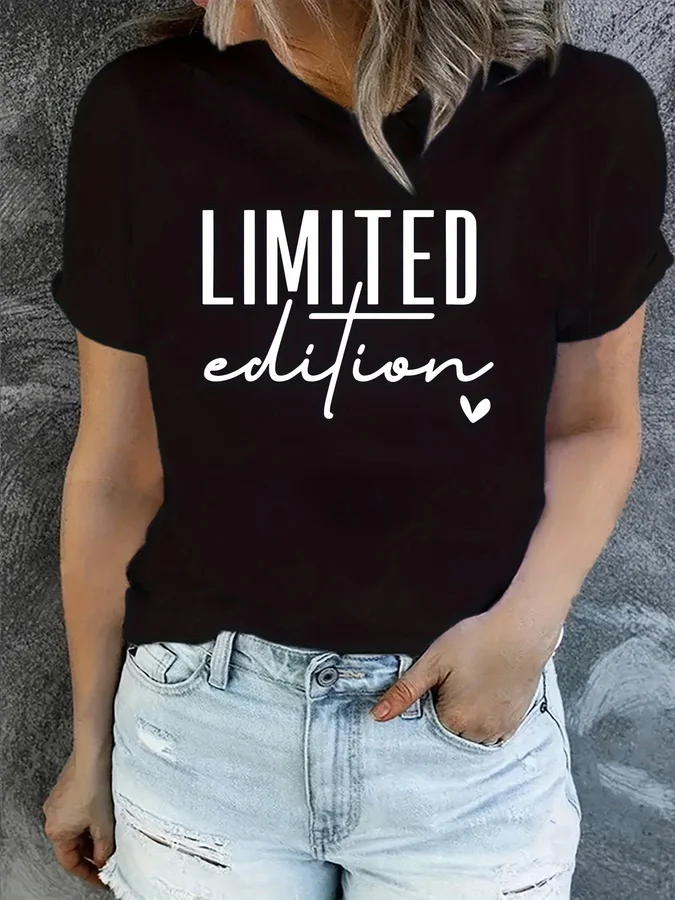Women's Fashion T-Shirt Casual Limited Edition Graphic Tee Fashionable Letter Urban Style Print Women'S Round Neck T-Shirt - Image 3