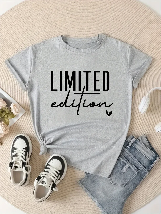 Women's Fashion T-Shirt Casual Limited Edition Graphic Tee Fashionable Letter Urban Style Print Women'S Round Neck T-Shirt - Image 4
