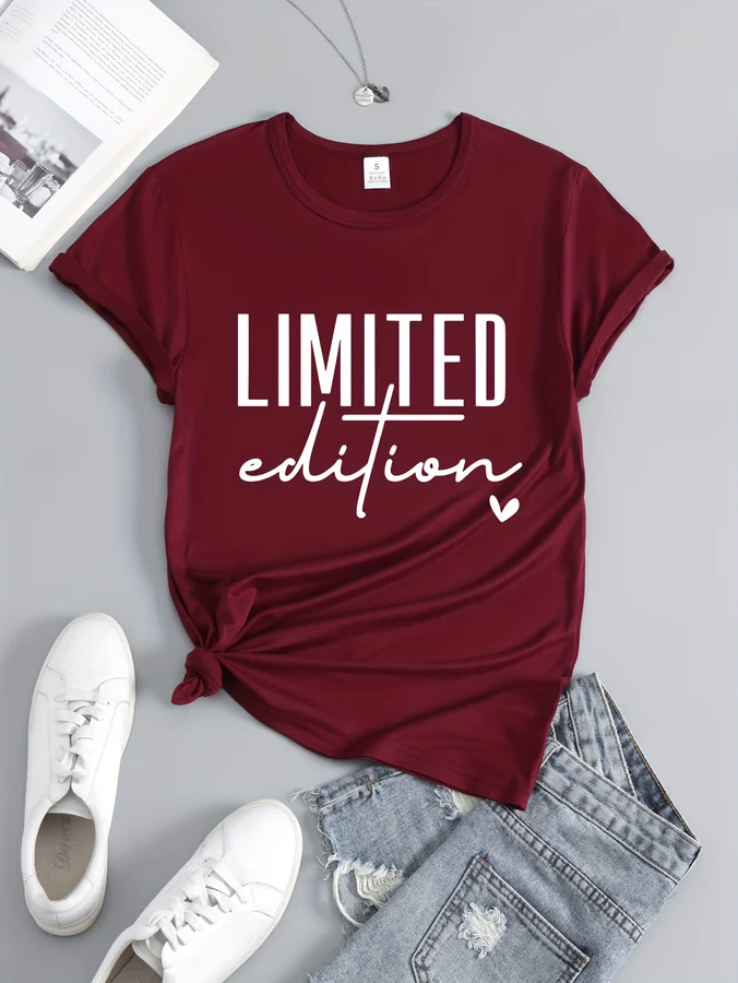 Women's Fashion T-Shirt Casual Limited Edition Graphic Tee Fashionable Letter Urban Style Print Women'S Round Neck T-Shirt - Image 1