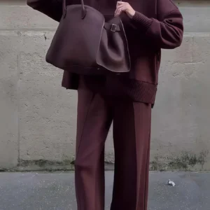 Two-piece Suit, Long-sleeved High-neck Sweatshirt and Wide-leg Pants, - Thumbnail Image 3