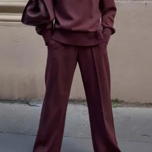 Two-piece Suit, Long-sleeved High-neck Sweatshirt and Wide-leg Pants, - Thumbnail Image 5