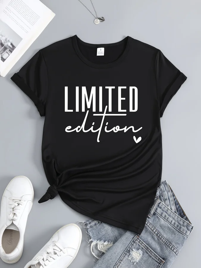 Women's Fashion T-Shirt Casual Limited Edition Graphic Tee Fashionable Letter Urban Style Print Women'S Round Neck T-Shirt - Image 6