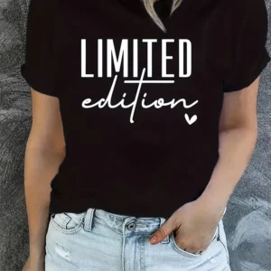 Women's Fashion T-Shirt Casual Limited Edition Graphic Tee Fashionable Letter Urban Style Print Women'S Round Neck T-Shirt - Thumbnail Image 7