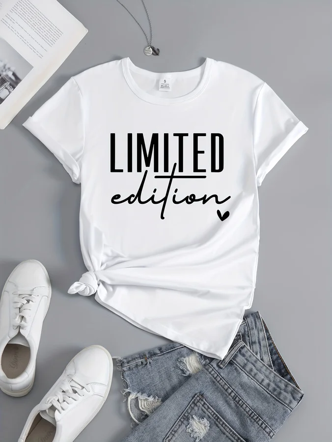 Women's Fashion T-Shirt Casual Limited Edition Graphic Tee Fashionable Letter Urban Style Print Women'S Round Neck T-Shirt - Image 2